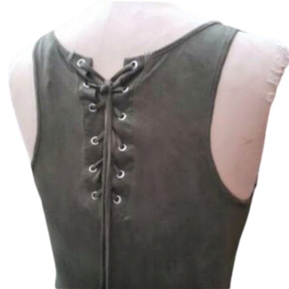 Maxi tank tube fitted slip lace up back dress in olive green w dip tie dye hem - Picture 9 of 12